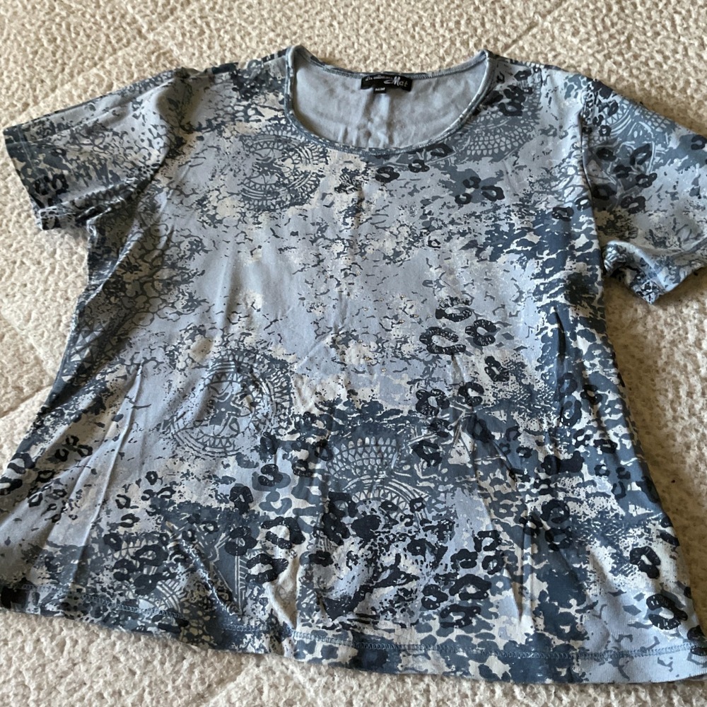 Les Collections Mat T-Shirt Women Medium Blue Excellent Abstract Cotton Tee